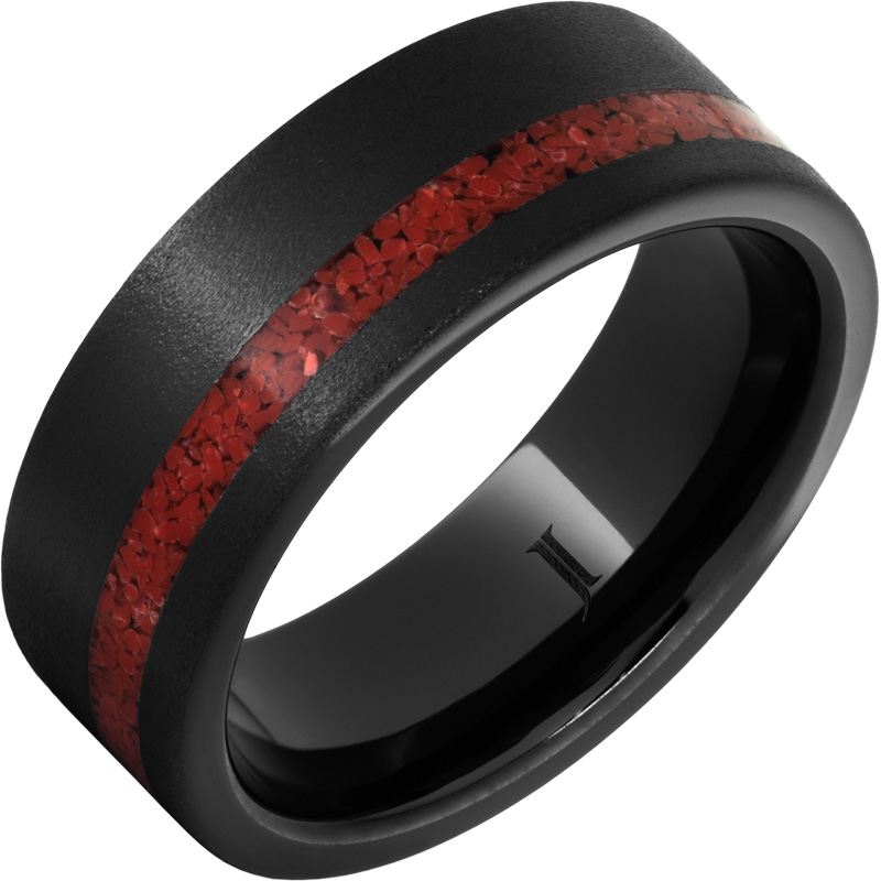 Black Diamond Ceramic - Ring with Coral Inlay and Stone Finish