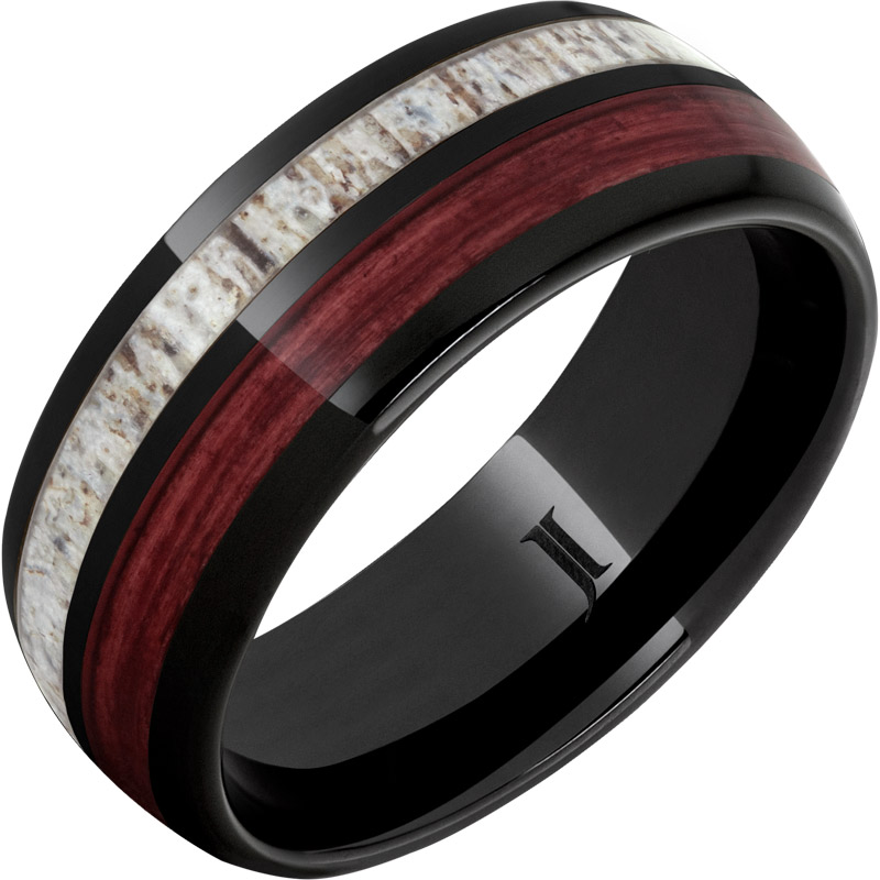 Barrel Aged™ Black Diamond Ceramic™ Ring with Cabernet Barrel Wood and Antler Inlays