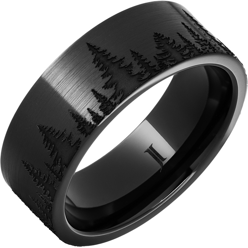 Black Diamond Ceramic - Forest Scene Ring with Satin Finish