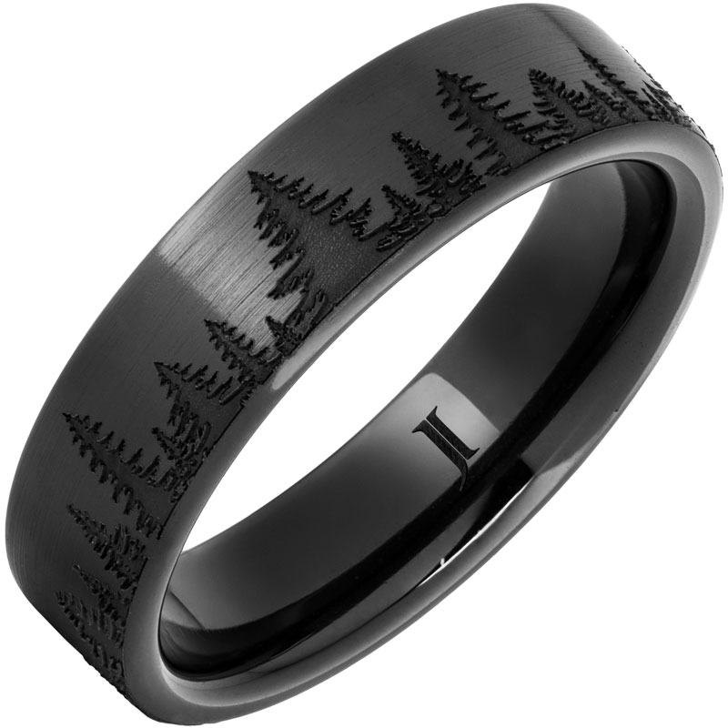 Black Diamond Ceramic - Forest Scene Ring with Satin Finish