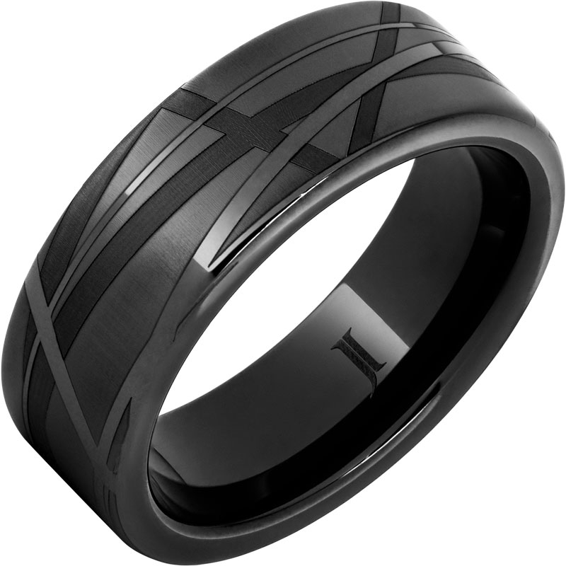 Abstract Black Diamond Ceramic - Engraved Ring