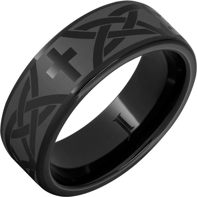 Black Diamond Ceramic - Christian Cross and Knot Ring