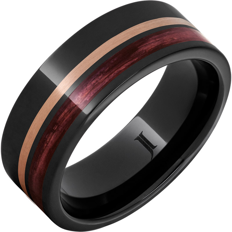 Black Diamond Ceramic™ Ring with Cabernet Wood and 14K Rose Gold