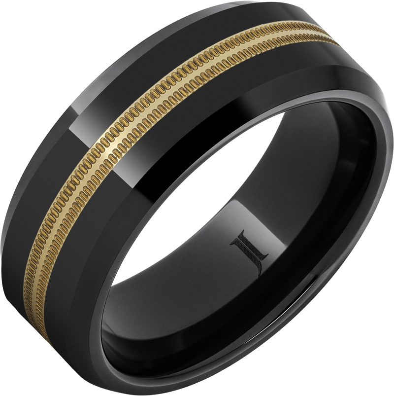 Black Diamond Ceramic™ Ring with 14KY Milgrain Inlay