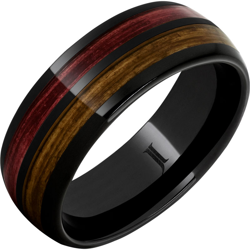 Double Barrel ® Barrel Aged™ Black Diamond Ceramic™ Ring with Bourbon and Cabernet Inlays