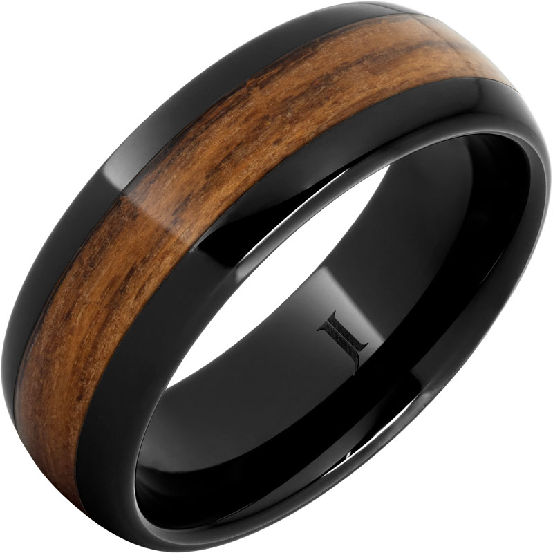 Black Diamond Ceramic - Ring with Marine Teak Inlay