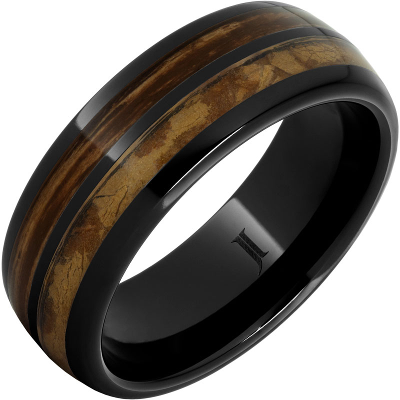 Double Corona - Black Diamond Ceramic - Bourbon and Natural Cigar Inlay Ring