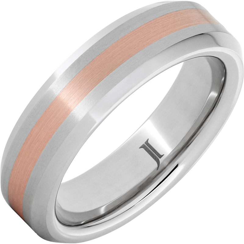 Serinium?Beveled Satin Ring with Rose Gold Inlay