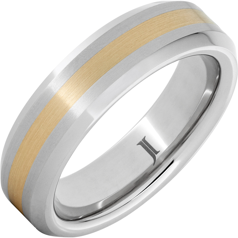 Serinium?Beveled Satin Ring with Yellow Gold Inlay