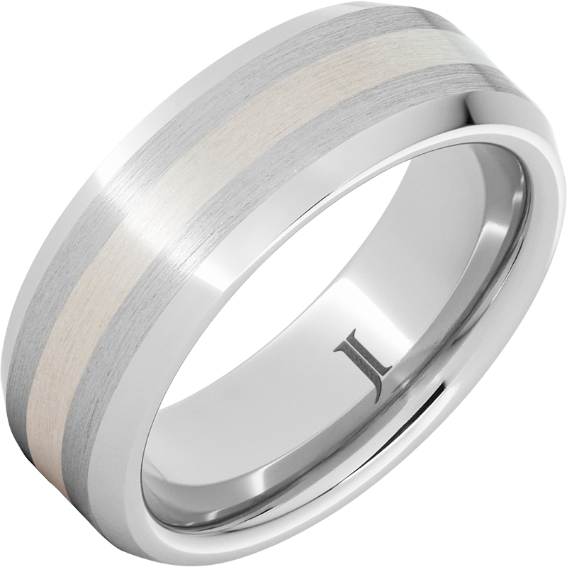 Serinium?Beveled Satin Ring with Sterling Silver Inlay