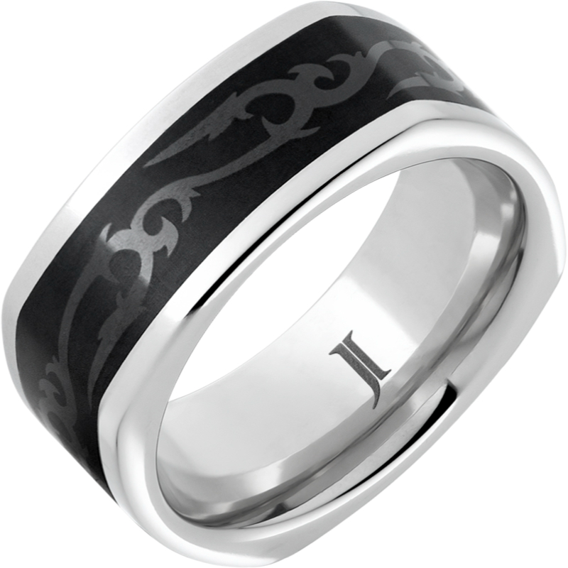 Celtic Cubist - Serinium?Ring with Ceramic Inlay and Celtic Thorn Engraving