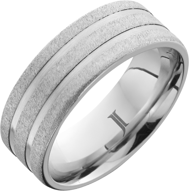 Serinium® Ring with Polished Grooves and Stone Finish