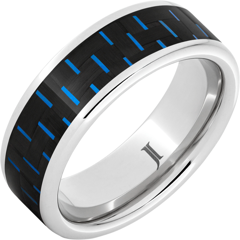 Serinium?Ring with Blue and Black Carbon Fiber Inlay