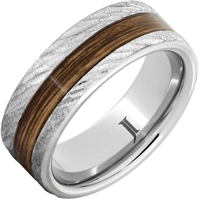 Barrel Aged - Serinium?Ring with Bourbon Wood Inlay and Bark Finish