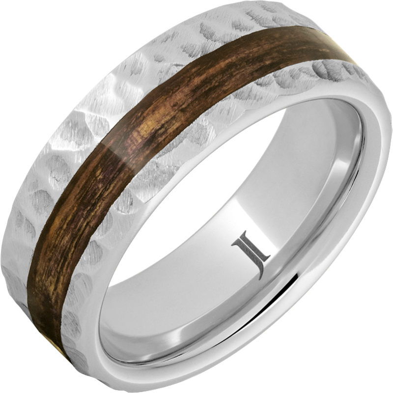 Barrel Aged - Serinium?Ring with Bourbon Wood Inlay and Moon Crater Carving