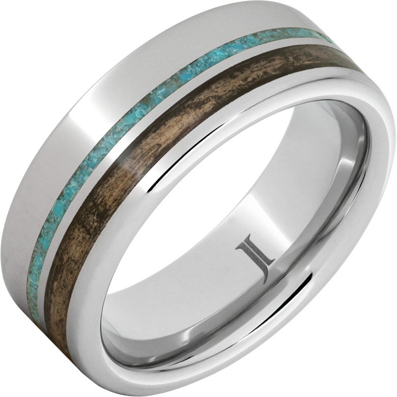 Barrel Aged - Serinium?Ring with Bourbon Wood and Turquoise Inlays