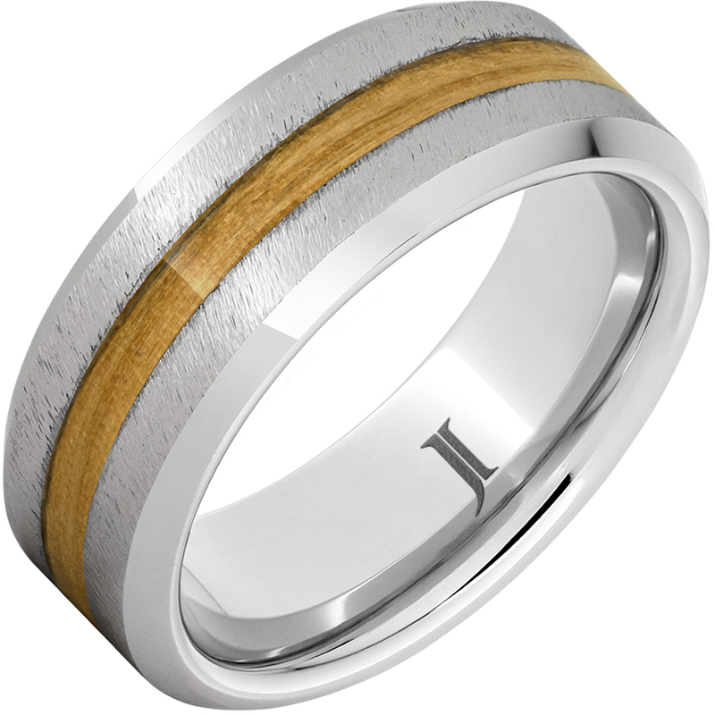 Barrel Aged - Serinium?Ring with Chardonnay Wood Inlay and Grain Finish