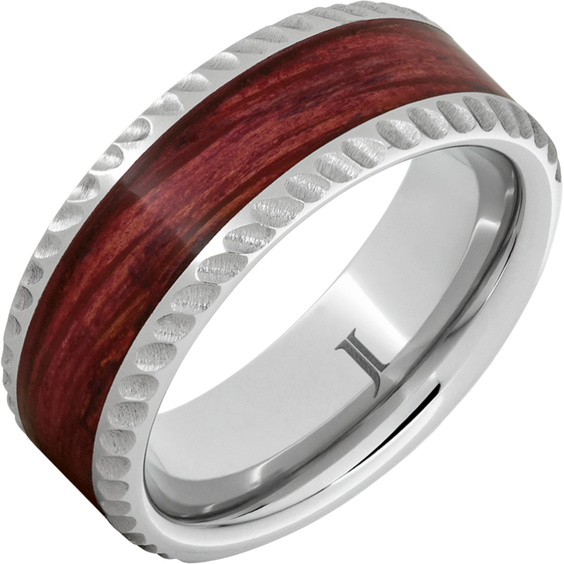 Barrel Aged - Serinium Ring with Cabernet Inlay and Notched Edge