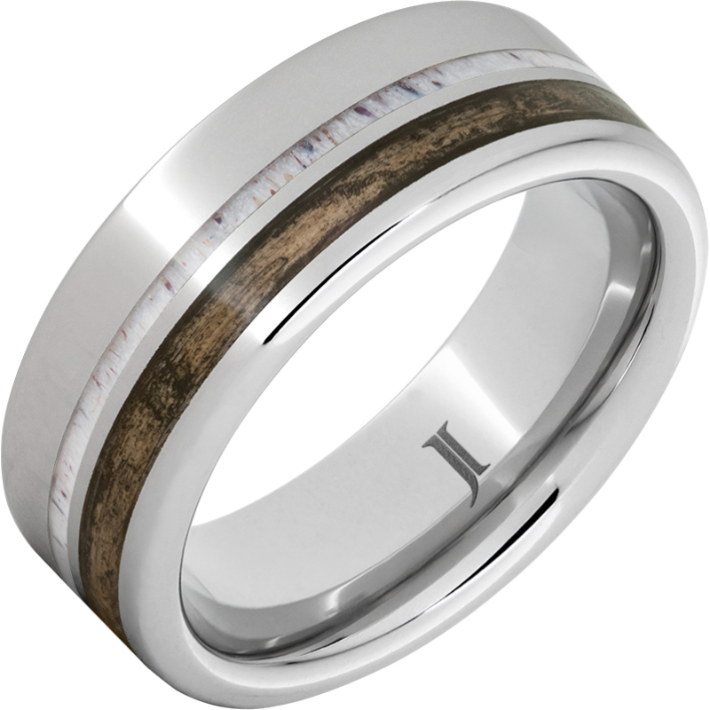 Barrel Aged - Serinium?Ring with Bourbon Wood and Deer Antler Inlays