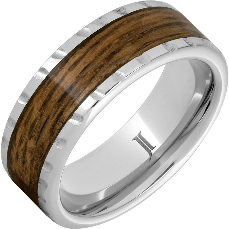 Barrel Aged - Serinium?Ring with Bourbon Wood Inlay and Scored Edge