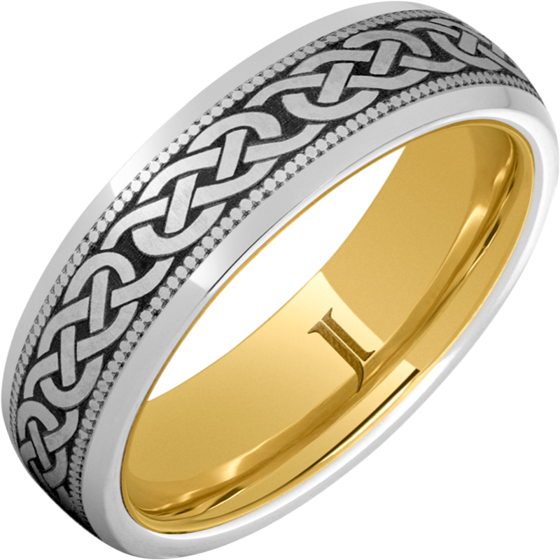 Serinium?Ring Celtic Three Knot Design, Yellow Gold Interior and Milgrain Edge