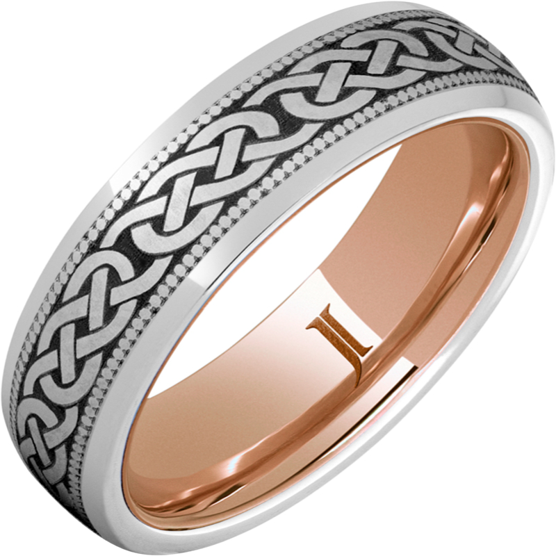 Serinium?Ring Celtic Three Knot Design, Rose Gold Interior and Milgrain Edge