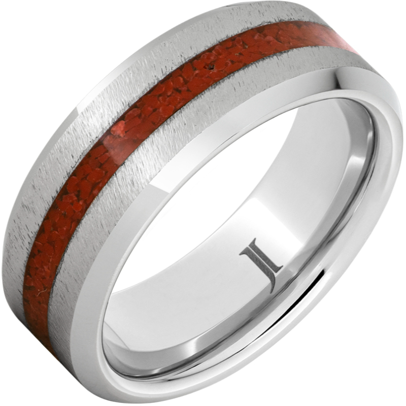 Serinium?Ring with Coral Inlay and Grain Finish