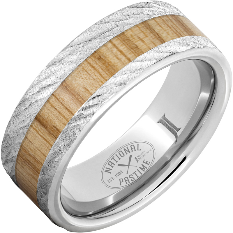 National Pastime Collection - Serinium?Ring with White Ash Vintage Baseball Bat Wood Inlay and Bark Finish