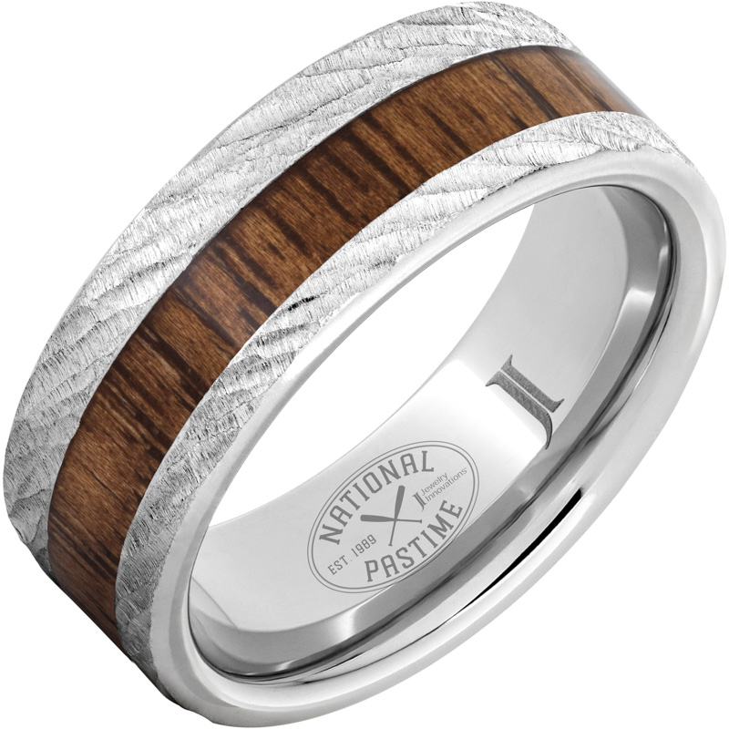 National Pastime Collection - Serinium?Ring with Hickory Vintage Baseball Bat Wood Inlay and Bark Finish