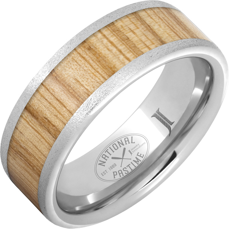 National Pastime Collection - Serinium?Ring with White Ash Vintage Baseball Bat Wood Inlay and Stone Finish