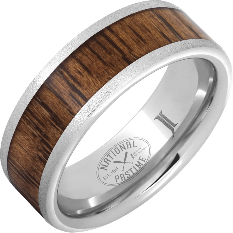 National Pastime Collection - Serinium?Ring with Hickory Vintage Baseball Bat Wood Inlay and Stone Finish