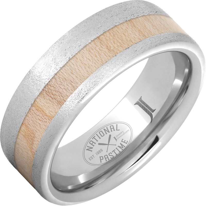 National Pastime Collection - Serinium?Ring with Maple Vintage Baseball Bat Wood Inlay and Stone Finish