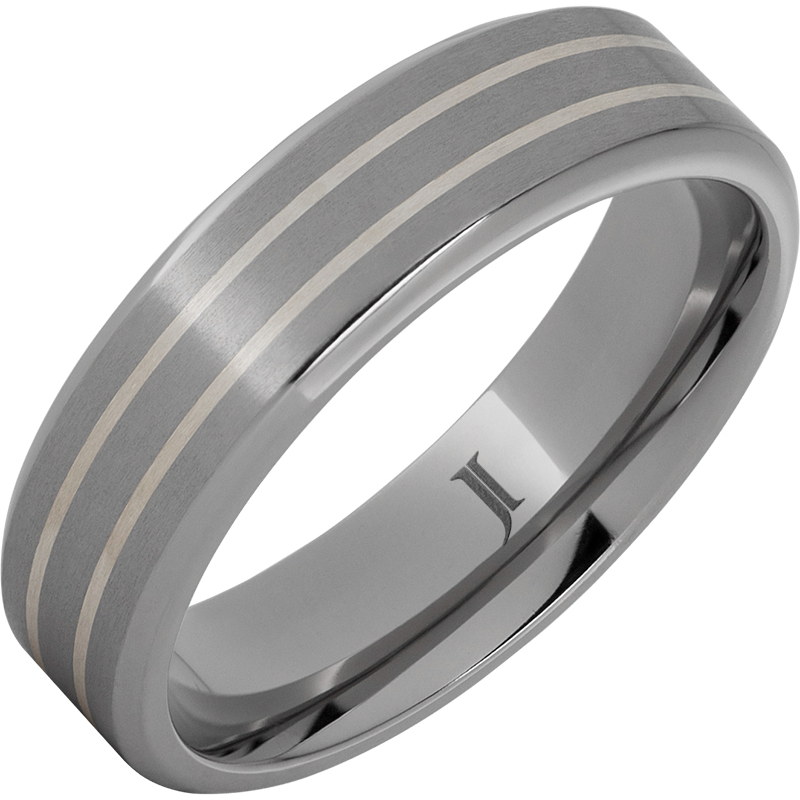 Titanium Ring with Dual Sterling Silver Inlays