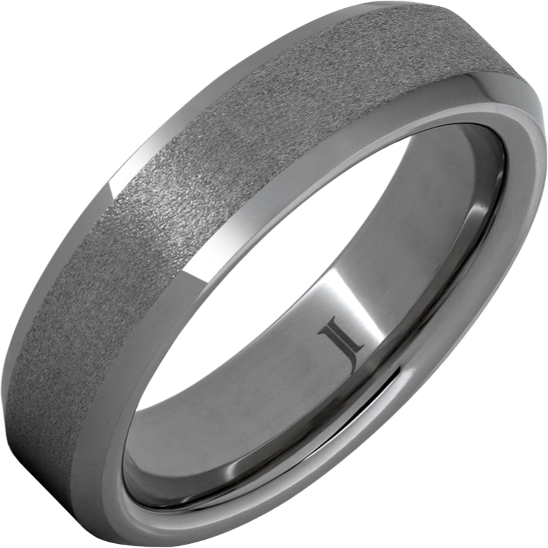 Rugged Tungsten - Beveled Edge Ring with Stone Finish