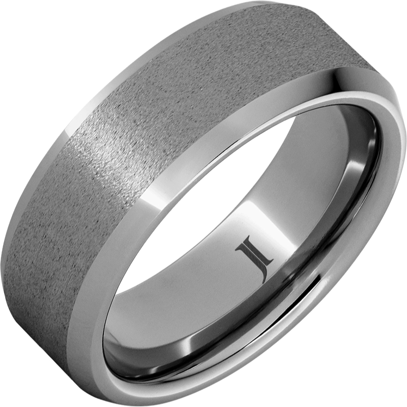 Rugged Tungsten - Beveled Edge Ring with Stone Finish