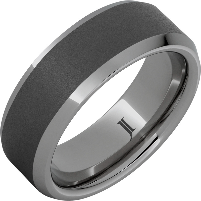 Rugged Tungsten - Beveled Edge Ring with Sandblast Finish