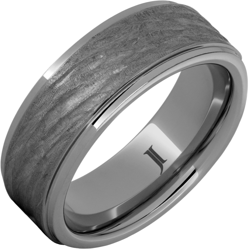 Rugged Tungsten - Ring with Hard Carved Bark Finish