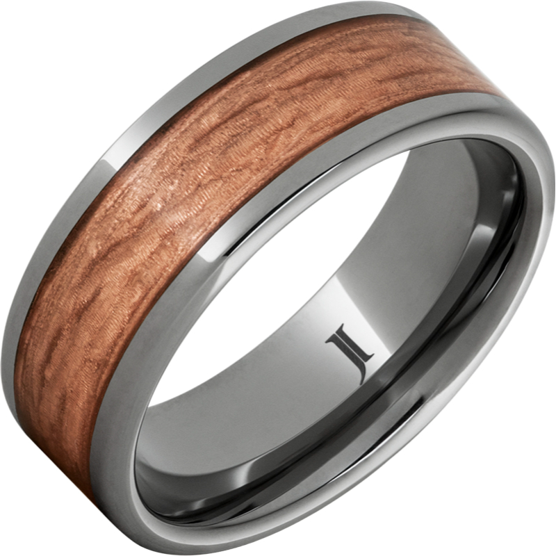 Rugged Tungsten - Bark Carved Copper Inlay Ring