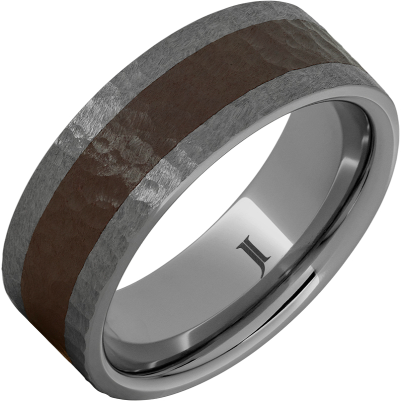 Rugged Tungsten - Ring With Brown Ceramic Inlay and Hammer Finish