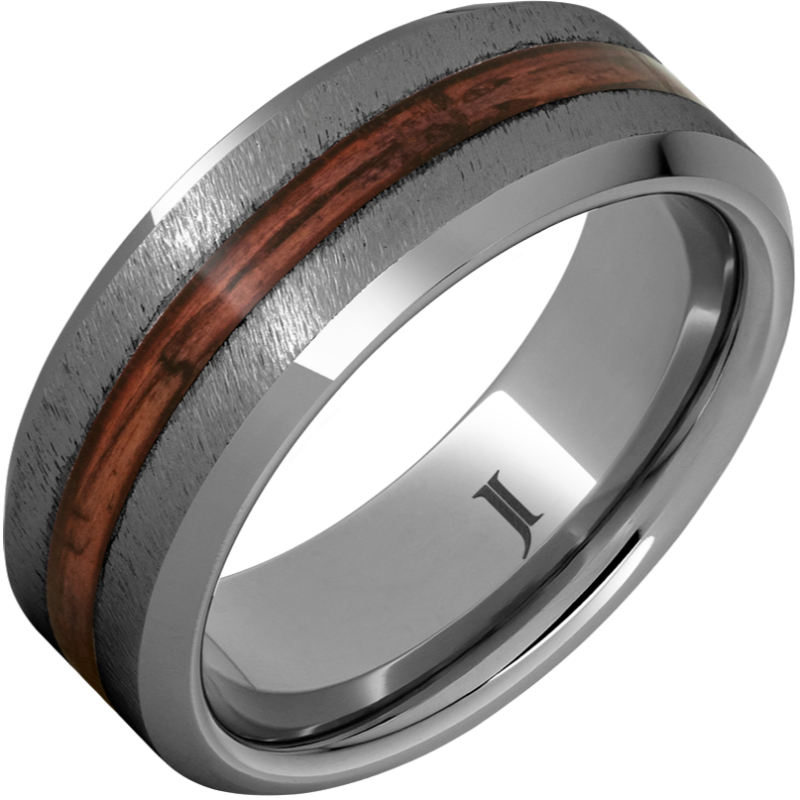 Barrel Aged - Rugged Tungsten - Ring with Cabernet Wood Inlay and Grain Finish