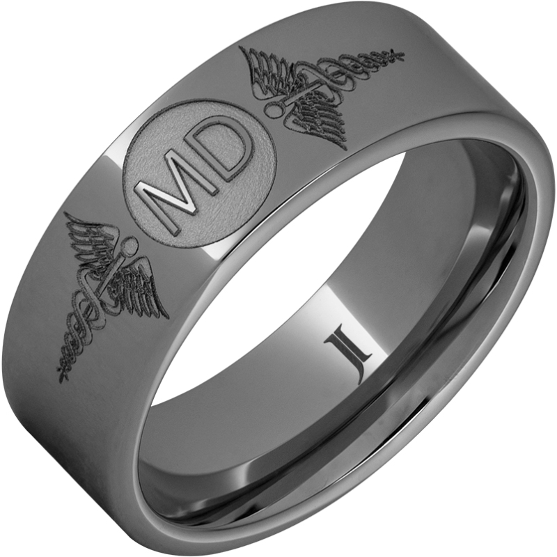 Rugged Tungsten - Ring With Caduceus - Medical Doctor