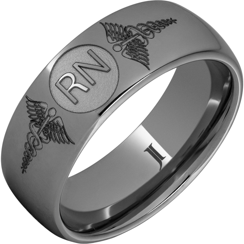 Rugged Tungsten - Ring With Caduceus - Registered Nurse