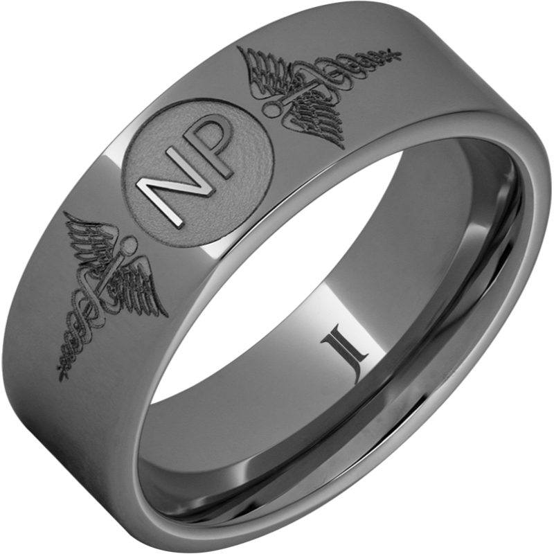 Rugged Tungsten - Ring With Caduceus - Nurse Practitioner