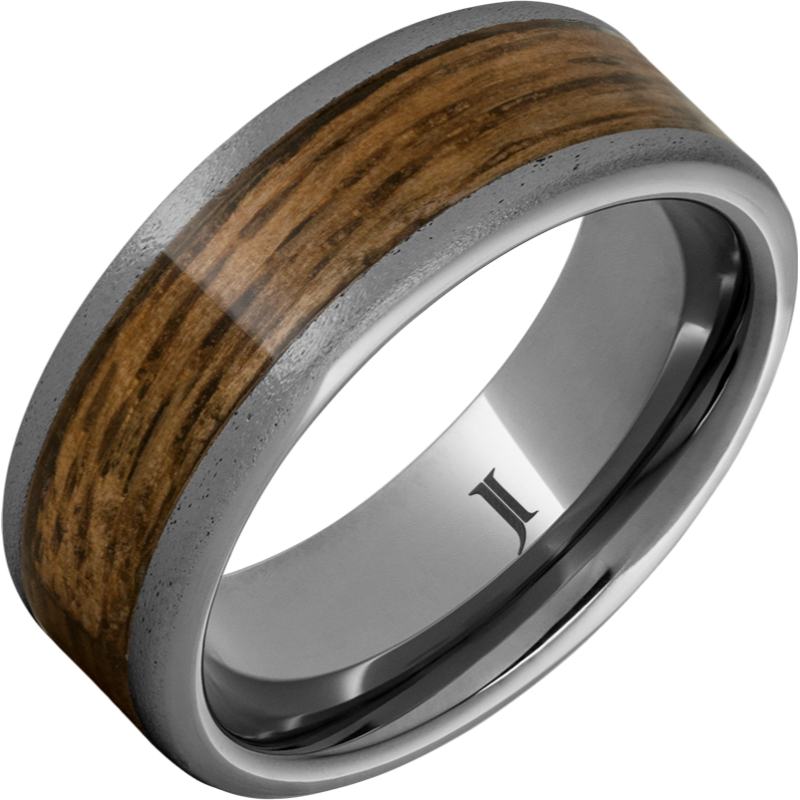 Barrel Aged - Rugged Tungsten - Ring with Bourbon Wood Inlay and Stone Finish