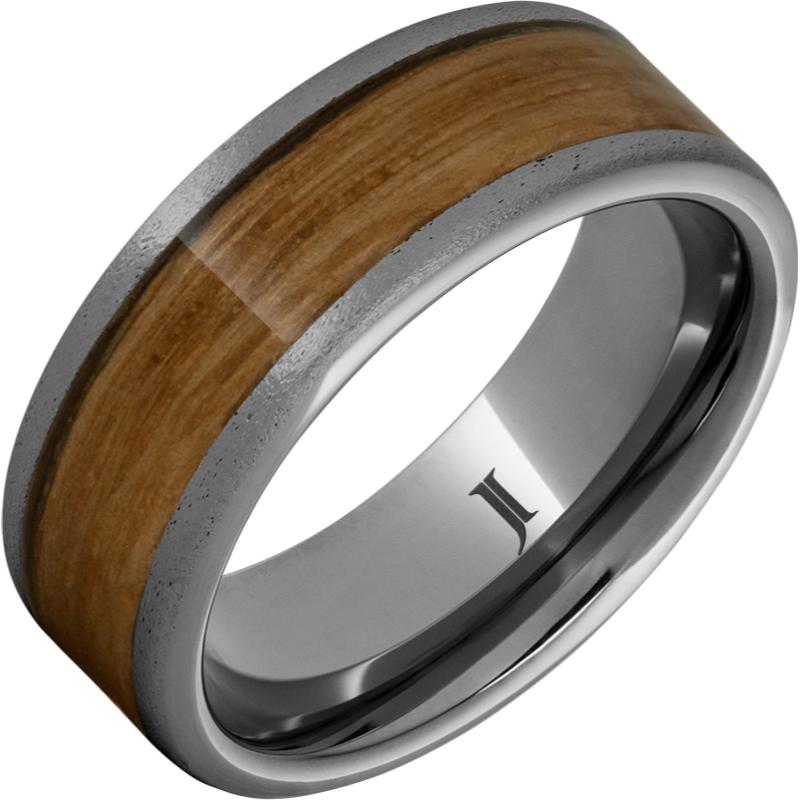 Barrel Aged - Rugged Tungsten - Ring with Single Malt Scotch Inlay and Stone Finish