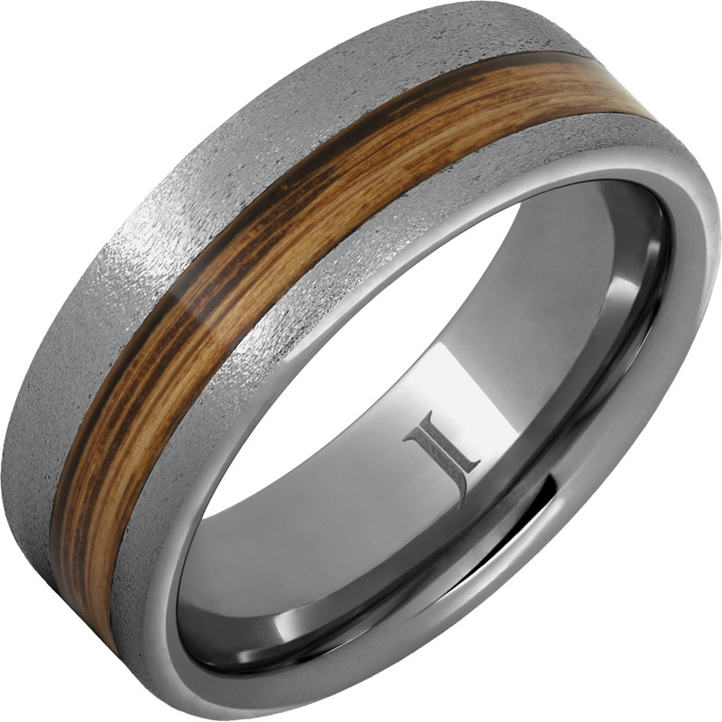 Barrel Aged - Rugged Tungsten - Ring with Rye Whiskey Inlay and Stone Finish