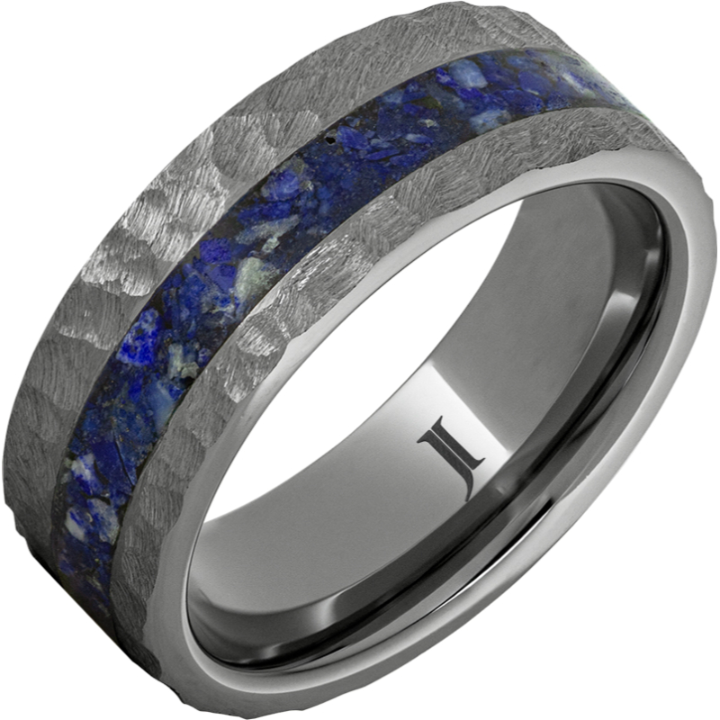 Rugged Tungsten - Ring with Lapis Lazuli Inlay and Moon Crater Finish