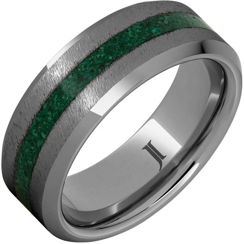 Rugged Tungsten™ Ring with Malachite Inlay and Grain Finish