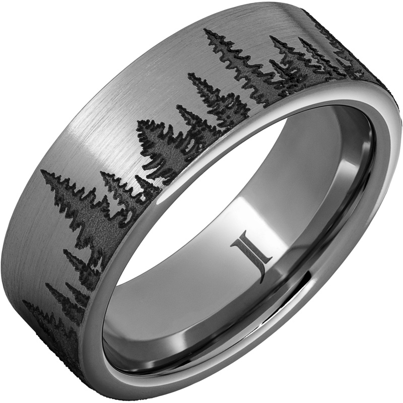 Rugged Tungsten - Forest Scene Ring with Satin Finish