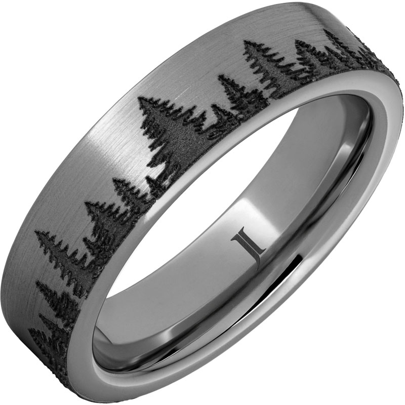 Rugged Tungsten - Forest Scene Ring with Satin Finish